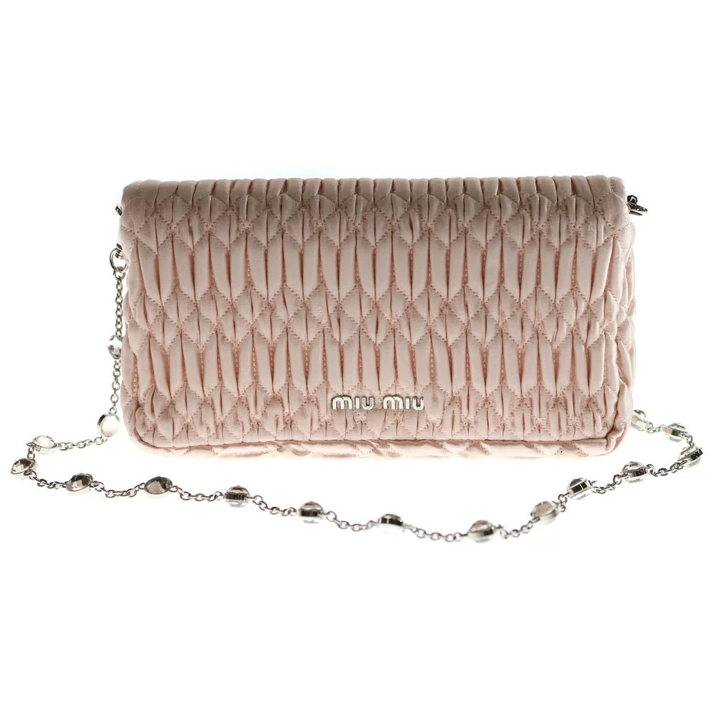 Miu Miu Bag Pink Shoulder Crystal Handbag Satin Chain Nappa